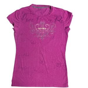 Y2K Hard Rock Cafe Magenta Graphic Top Size Large